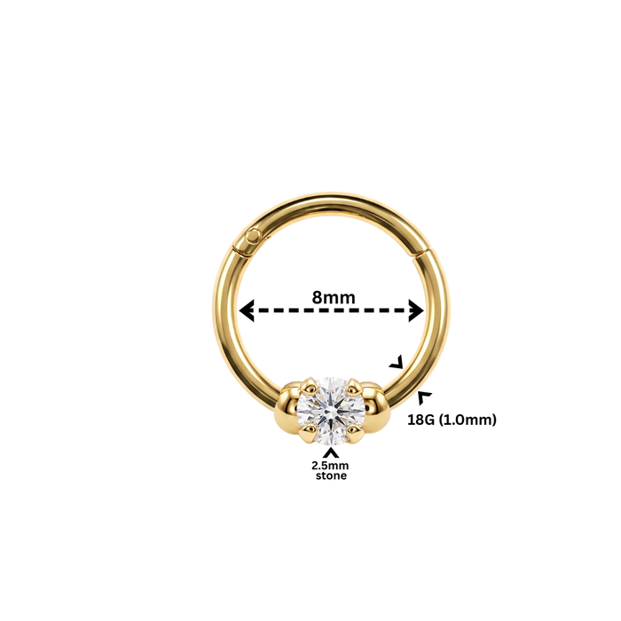 14K Gold Round CZ Solitaire Segment Clicker Ring