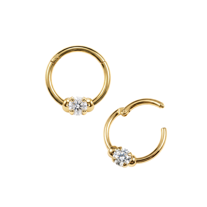 14K Gold Round CZ Solitaire Segment Clicker Ring