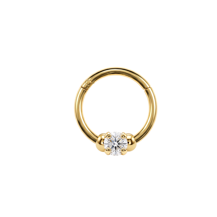 14K Gold Round CZ Solitaire Segment Clicker Ring