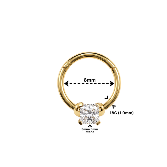 14K Gold Princess Cut Solitaire Segment Clicker Ring