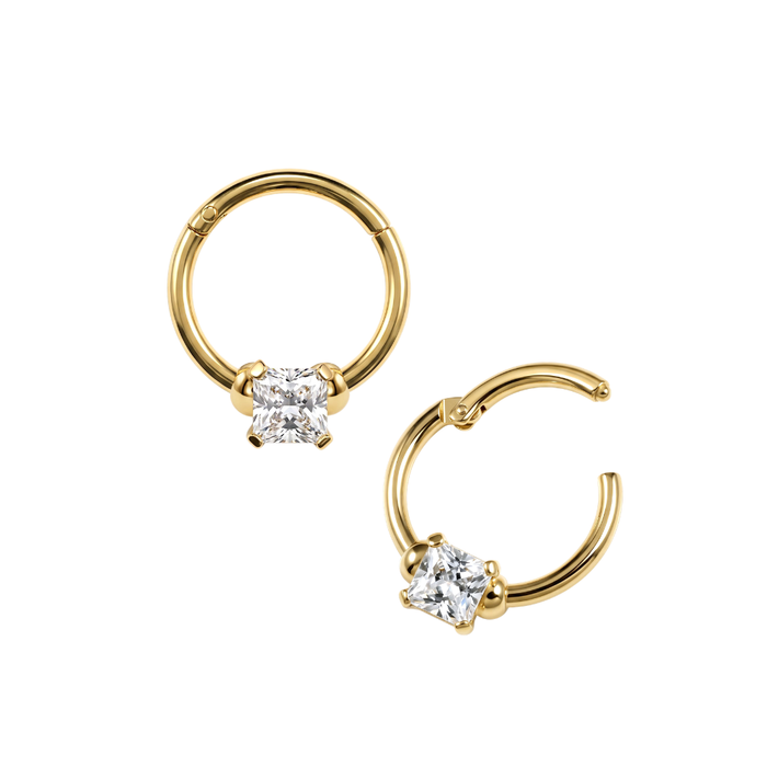 14K Gold Princess Cut Solitaire Segment Clicker Ring
