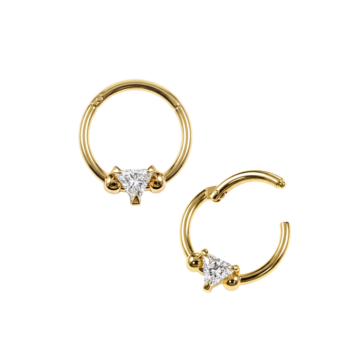 14K Gold Trillion Cut Solitaire Segment Clicker Ring