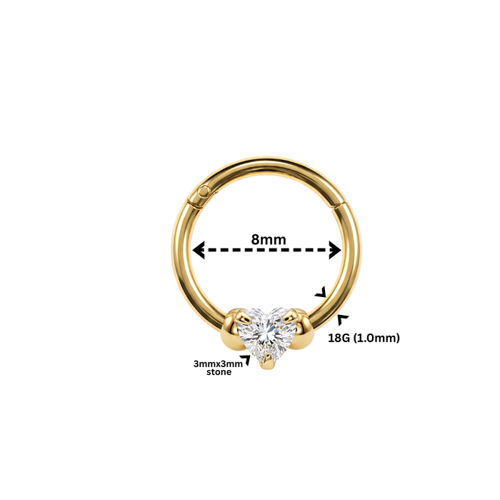 14K Gold Heart CZ Solitaire Segment Clicker Ring
