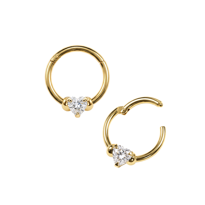 14K Gold Heart CZ Solitaire Segment Clicker Ring