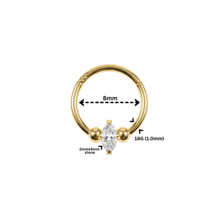 14K Gold Marquise CZ Solitaire Segment Clicker Ring