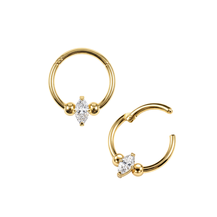 14K Gold Marquise CZ Solitaire Segment Clicker Ring