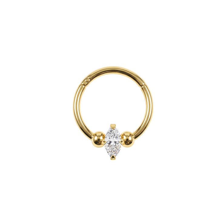 14K Gold Marquise CZ Solitaire Segment Clicker Ring