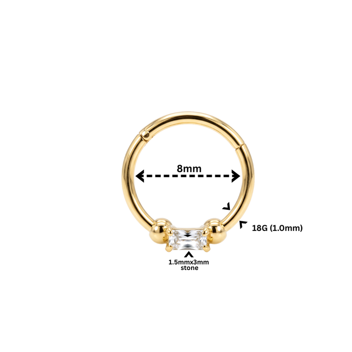 14K Gold Baguette CZ Segment Clicker Ring