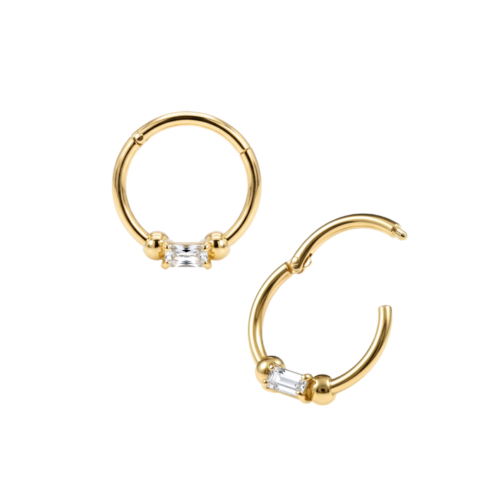 14K Gold Baguette CZ Segment Clicker Ring