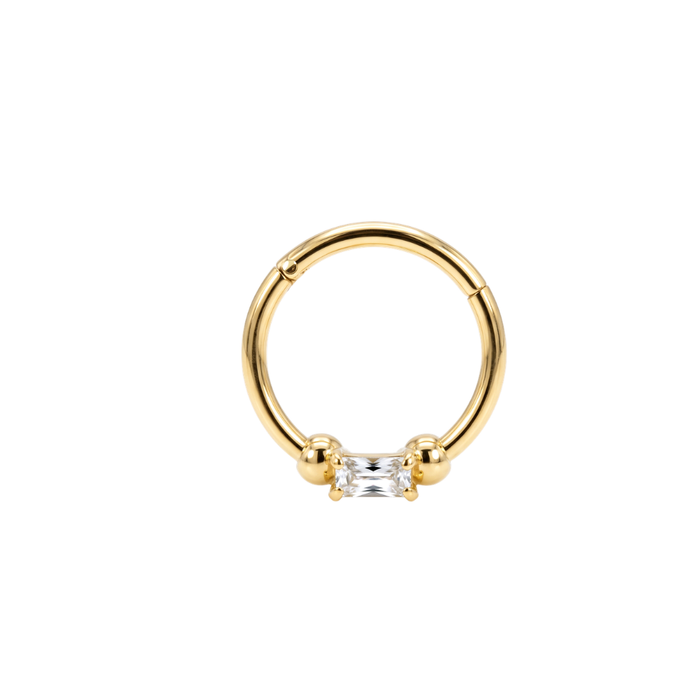 14K Gold Baguette CZ Segment Clicker Ring