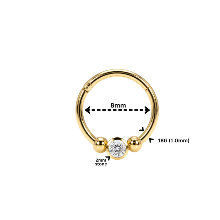 14K Gold Bezel Set Round CZ Segment Clicker Ring