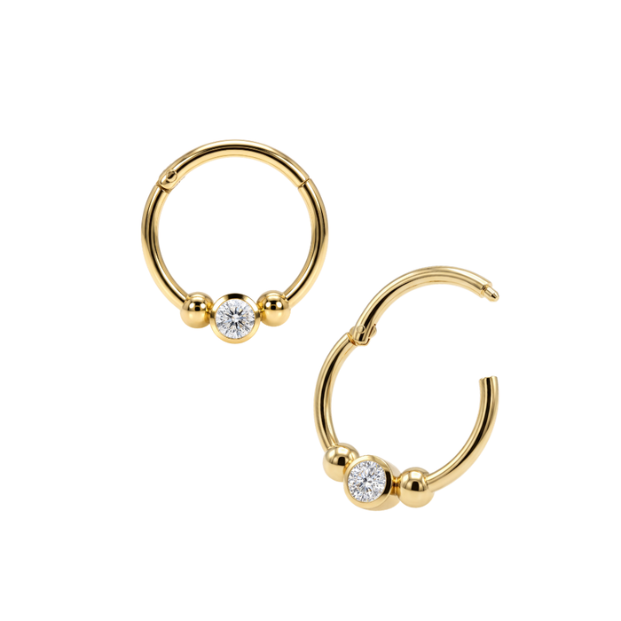 14K Gold Bezel Set Round CZ Segment Clicker Ring
