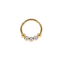 14K Gold Triple Round CZ Bezel Segment Clicker Ring