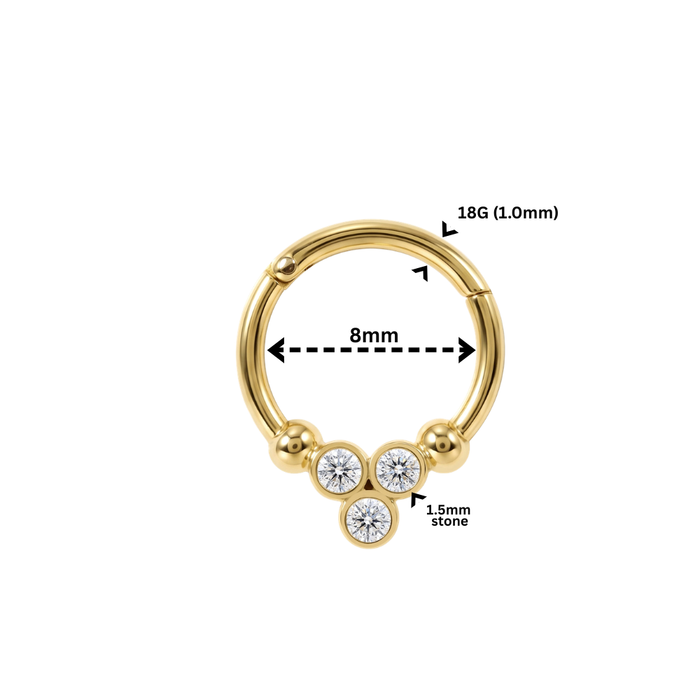 14K Gold CZ Triad Bezel Segment Clicker Ring