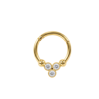 14K Gold CZ Triad Bezel Segment Clicker Ring