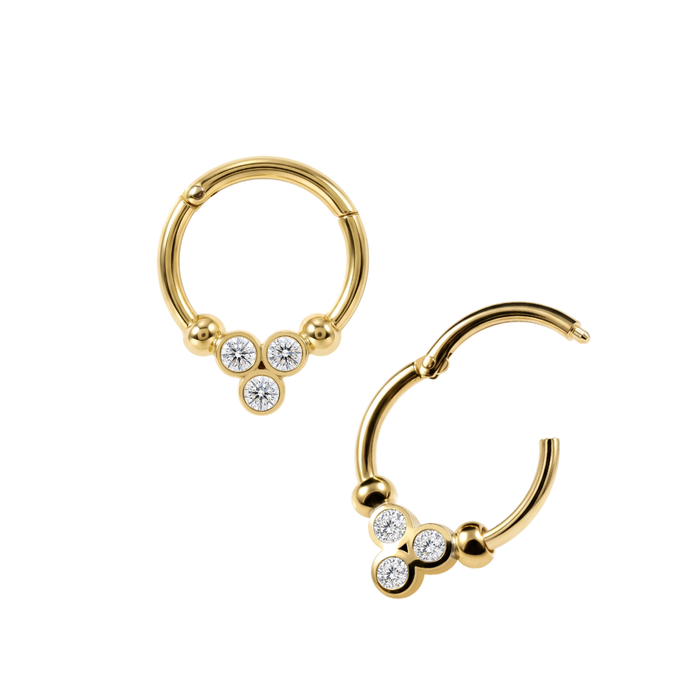 14K Gold CZ Triad Bezel Segment Clicker Ring