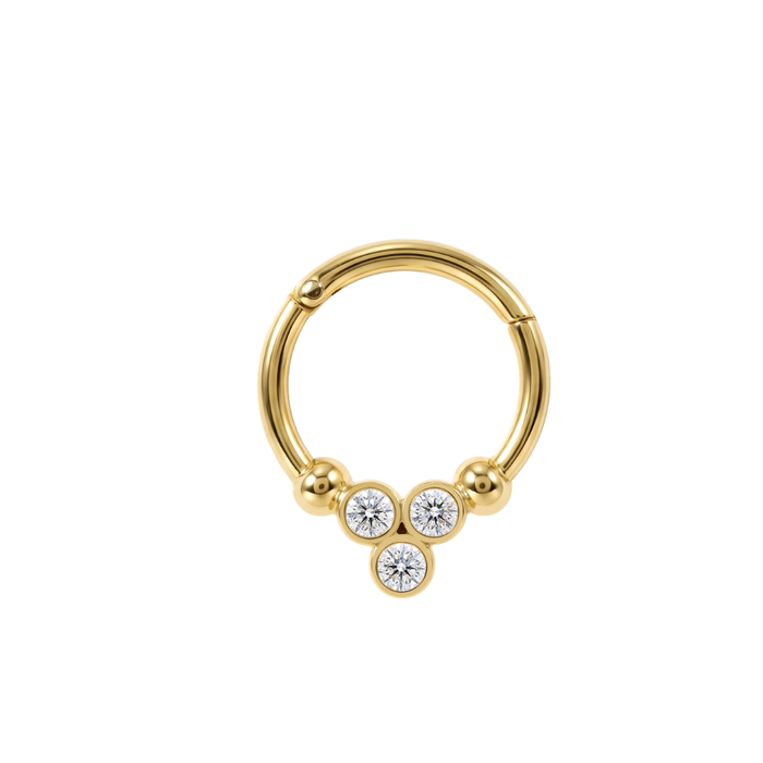 14K Gold CZ Triad Bezel Segment Clicker Ring