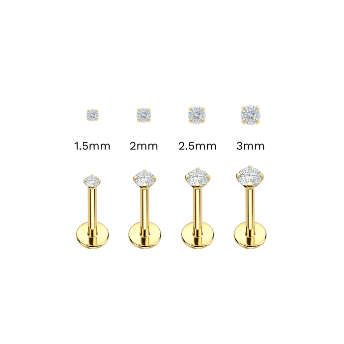 9K Gold Square Cubic Zirconia Jewelled Threadless Flatback Pair