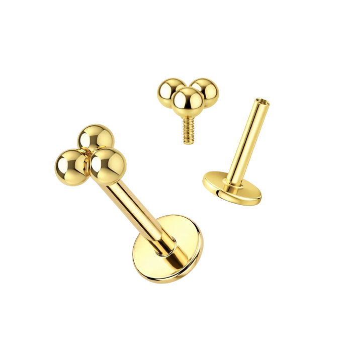 14K Trinity Ball Internally Threaded Labret