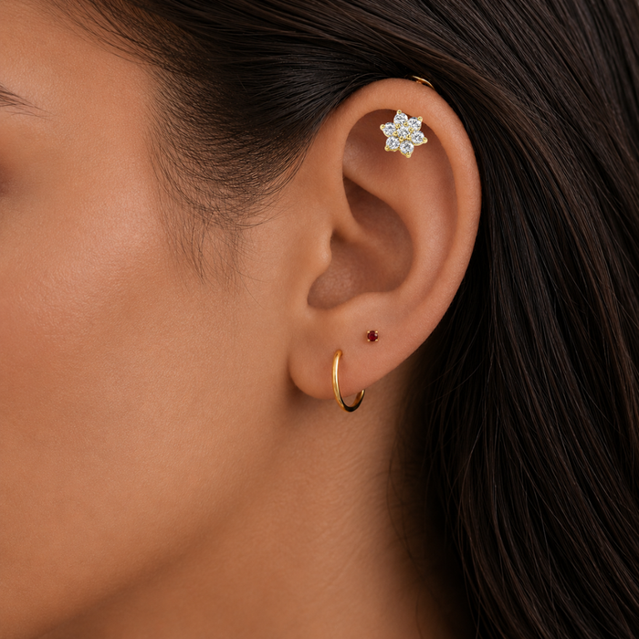316L Surgical Steel CZ Flower Cluster Flatback Stud