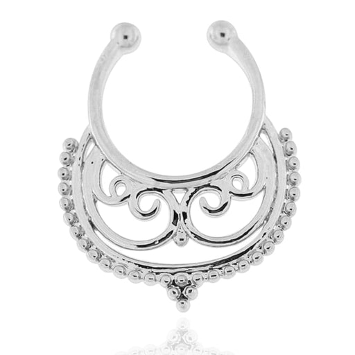 316L Surgical Steel Tribal Pattern Clip-On Septum Ring - Monster Piercing