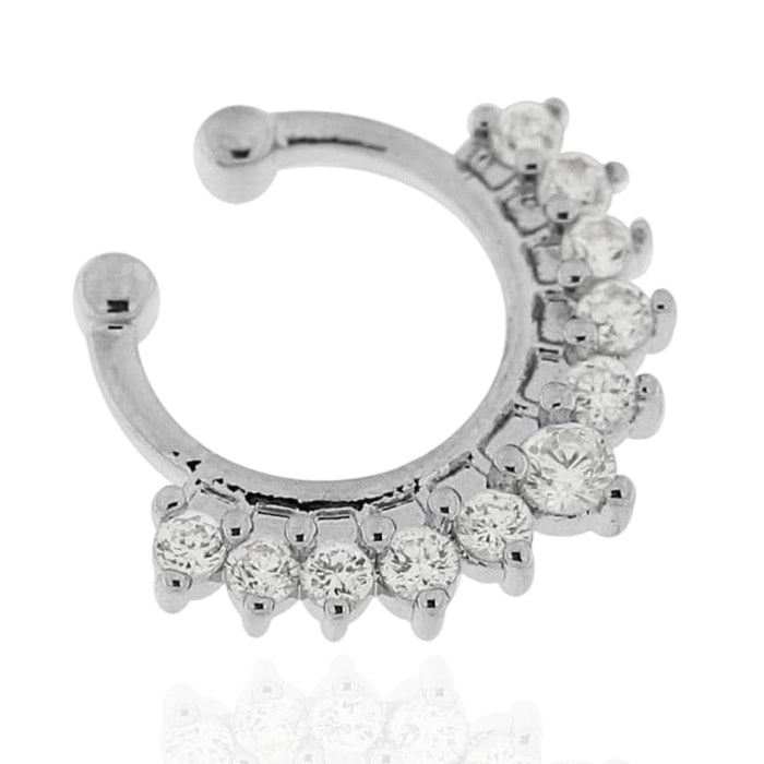 316L Surgical Steel White CZ's Paved Clip-On Fake Septum Ring United Kingdom