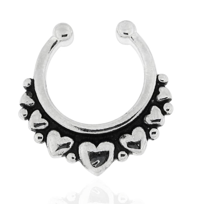 Paved Mini Hearts Clip-On Septum Ring - Monster Piercing