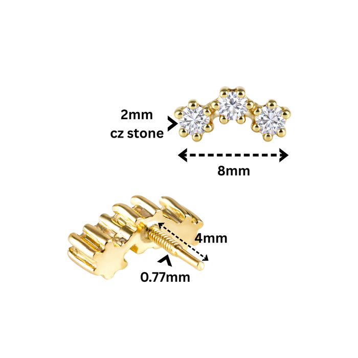 14K Gold Internal Thread Triple Star CZ Accessory Top