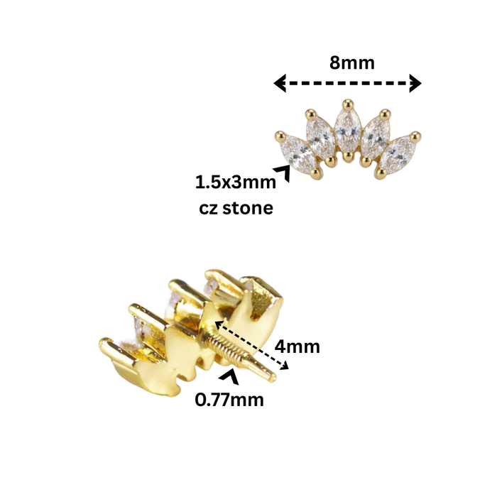 14K Gold Marquise Tiara Cluster Internal Thread Accessory Top