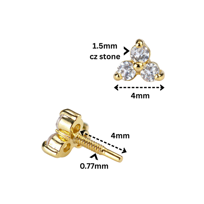 14K Gold Trinity CZ Cluster Internal Thread Accessory Top