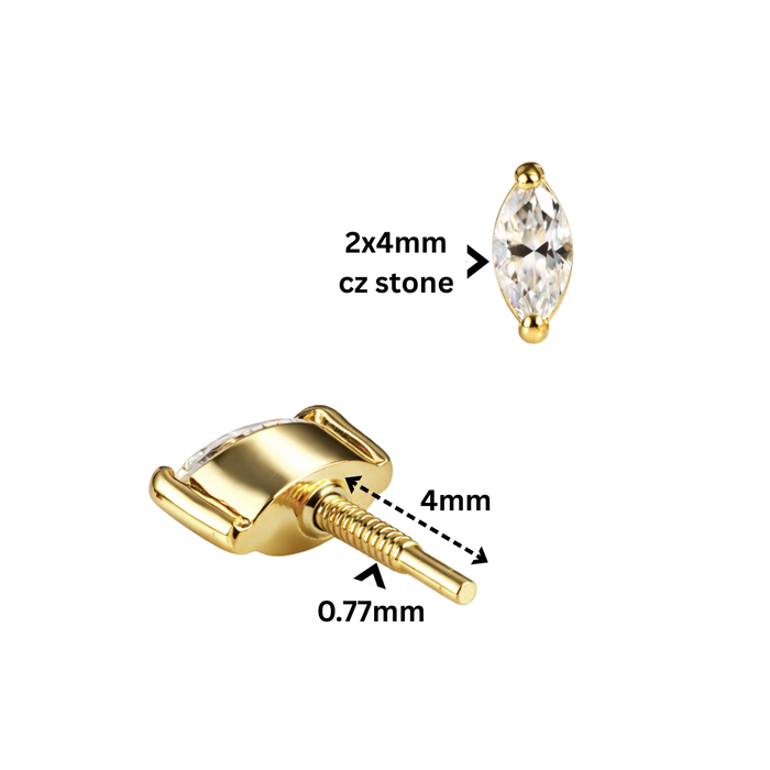 14K Gold Classic Marquise CZ Internal Thread Accessory Top