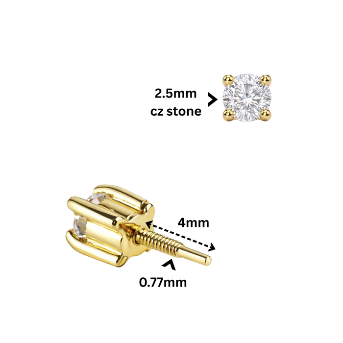 14K Gold Classic Round CZ Internal Thread Accessory Top