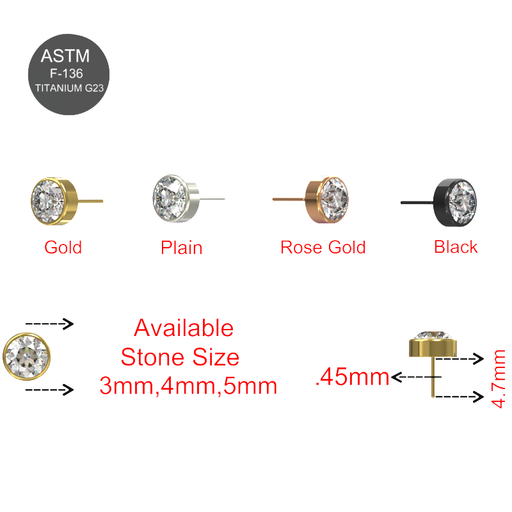 G23 Titanium Round CZ Jewelled Threadless Push-fit Top - Monster Piercing