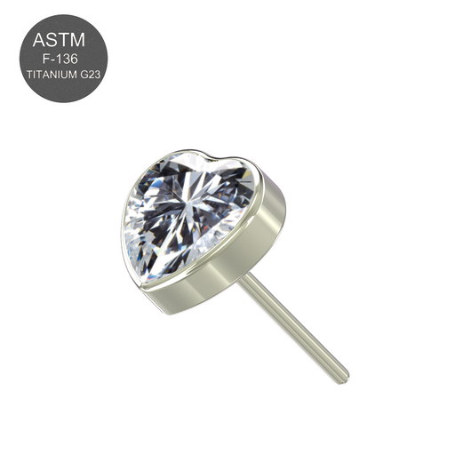 G23 Titanium CZ Jewelled Heart Threadless Push-fit Top - Monster Piercing