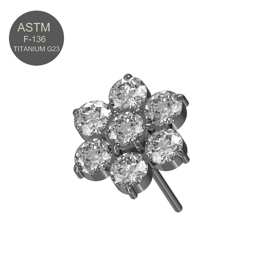 G23 Titanium CZ Jewelled Flower Threadless Push-fit Top - Monster Piercing