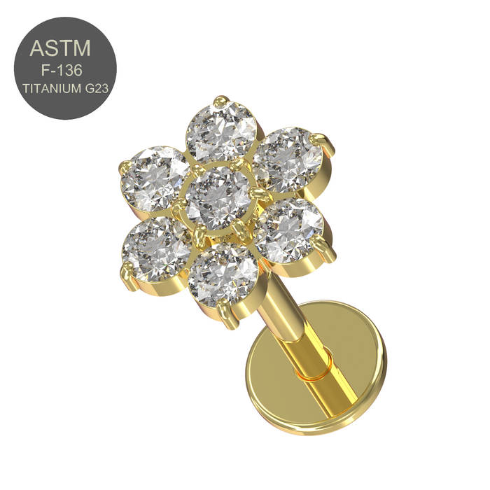 G23 Titanium CZ Jewelled Flower Push-Fit Flatback Stud