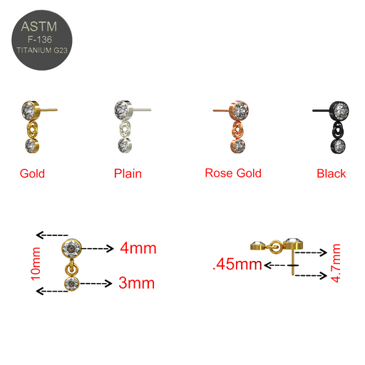 G23 Titanium Round CZ Jewelled Dangling Threadless Push-fit Top - Monster Piercing