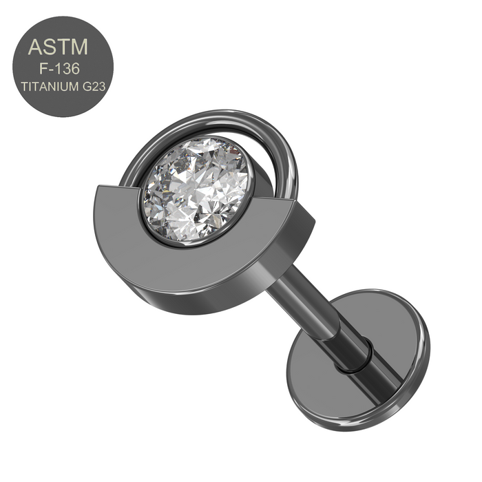 G23 Titanium CZ Jewelled Eyeball Push-Fit Flatback Stud - Monster Piercing