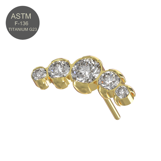 G23 Titanium Five CZ Jewelled Threadless Push-fit Top - Monster Piercing