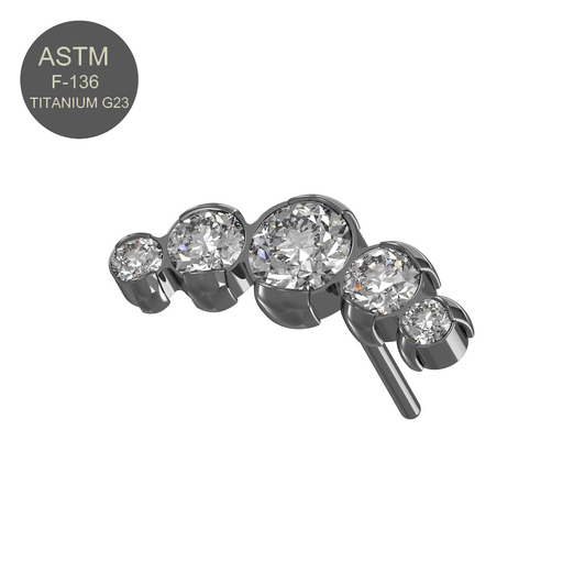 G23 Titanium Five CZ Jewelled Threadless Push-fit Top - Monster Piercing