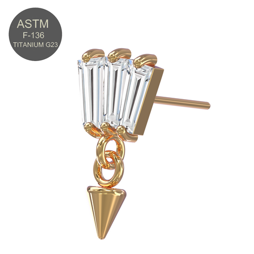 G23 Titanium Triple Jewelled Baguette Dangling Threadless Push-fit Top - Monster Piercing