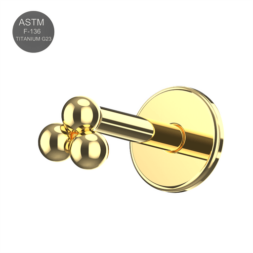 G23 Titanium Tri Ball Design Thread-less Push-Fit Flatback Stud - Monster Piercing