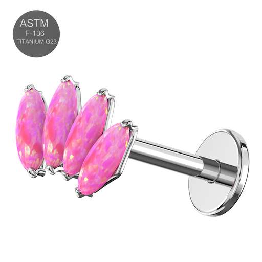 G23 Titanium Opal Marquise Jewelled Thread-less Push-Fit Top With Flatback Stud - Monster Piercing