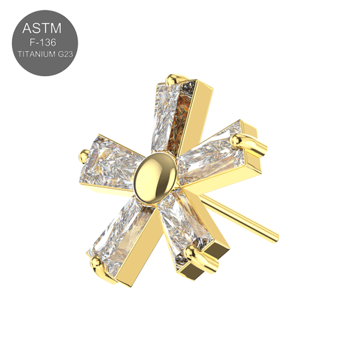 G23 Titanium CZ Jewelled Five Petal Flowery In Tapered Baguette Design Thread-less Push-Fit Top - Monster Piercing