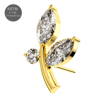 G23 Titanium CZ Jewelled Stem And Leaf Design Thread-less Push-Fit Top - Monster Piercing