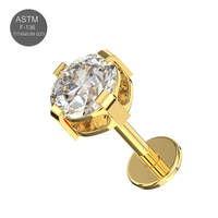 G23 Titanium Round CZ Jewelled Thread-less Push-Fit With Flatback Stud - Monster Piercing