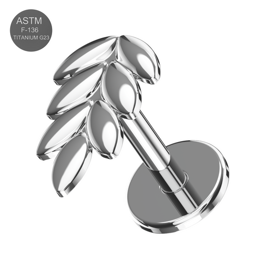 G23 Grade Titanium Wheat Sheaf Design Thread-less Push-Fit With Flat-back - Monster Piercing