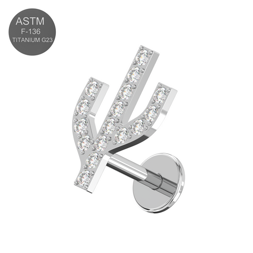 G23 Titanium CZ Jewelled Cactus Design Thread-less Push-Fit With Flatback Stud - Monster Piercing