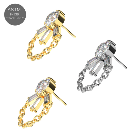 G23 Titanium CZ Jewelled with Chain Fancy Design Thread-less Push-Fit Top - Monster Piercing