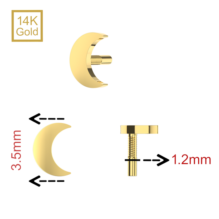 14K Gold Internal Thread Plain Tiny Crescent Top - Monster Piercing